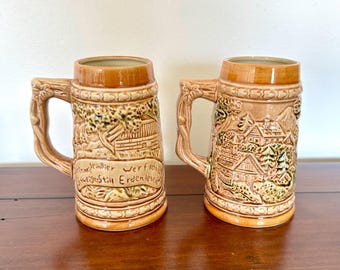 ヴィンテージ ビアジョッキ ペア 日本製 陶器 酒場風景 マグカップ