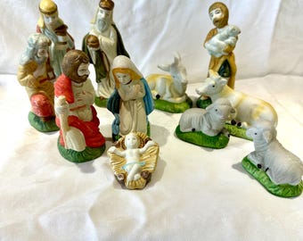 瞬間お値下げ‼️とっても素敵！ クリスマス キリスト降臨　人形セット 陶器製 ヴィンテージ陶器製キリスト降誕シーン：7インチのクリスマス