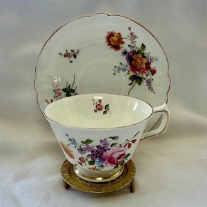 Royal Crown Derby Posies Tea Cup & Saucer Duo | Vintage Fine Bone China | Floral Tea Set | English Porcelain | Gold Trim | Collectible