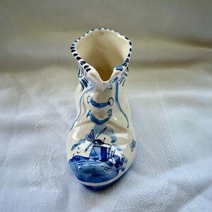 Vintage Delft Blue Shoe Figurine | Dutch Hand-Painted Clog with Windmill | Holland Pottery Collectible | Signed Delftware