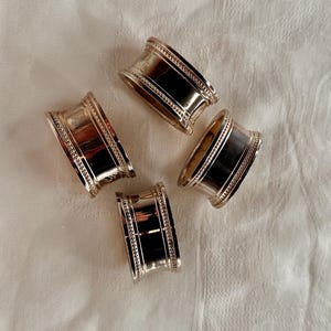 Set of 4 Silver-Plated Oval Beaded Napkin Rings – Vintage Table Decor – Made in Hong Kong – Classic Dining Table Setting