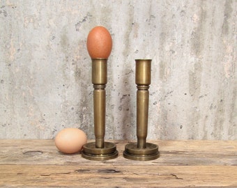 Vintage Brass Bullet Candlestick Holders, Militaria Folk Art Set