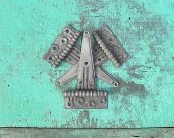 Art Deco Steel Barn Door Hinges, Set of 3, Rustic T Strap Hardware