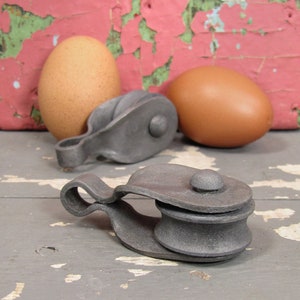 Vintage Set of Two Iron Pulleys Small Industrial Matching Pair Hardware