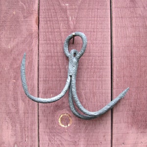 Vintage Hand Forged Iron Treble Hook, Nautical Wall Decor