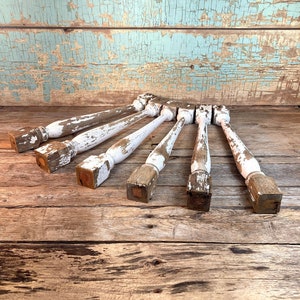Vintage Set of 6 Wood Balusters Spindles Architectural Salvage Railing Details Rustic White Chippy Chipped Paint Farmhouse