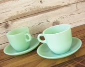 Vintage 4 Piece Jadeite St Denis Tea Cups and Saucers by Fire King