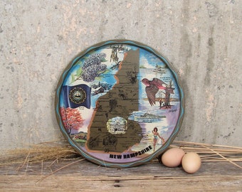 Vintage New Hampshire Souvenir Cocktail Tray: Mid Century Serving Plate; Memorabilia, Lilac Purple Finch