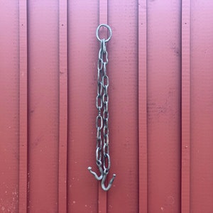 Antique Hand Forged Iron Chain with 2 Hooks and Loop Vintage Blacksmith Farm Barn Hardware