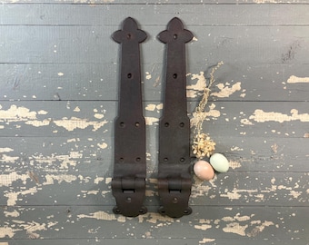Antique Cast Iron Gothic Hinges: Convex Post Mount, Heavy Duty Pair