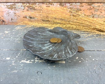 Vintage Clam Shell Ring Tray: Cast Metal Shell Coin or Candy Dish - Seashell Ashtray