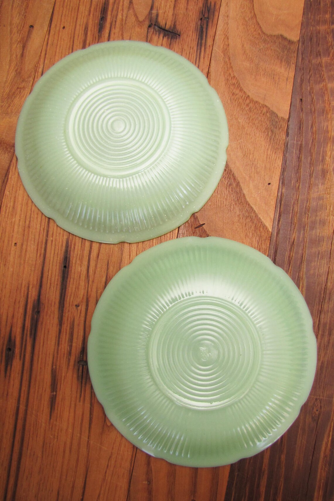 Vintage Set of 2 Jadeite Alice Saucers Pair by Fire King Etsy