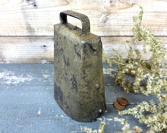 Antique Cowbell: Blacksmith Handmade Iron and Brass Hand Forged Cow Bell as Farmhouse Decor