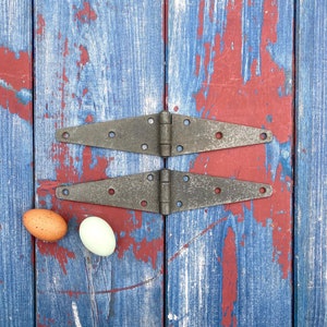 Vintage Pair of Textured Rustic Metal Barn Door Strap Hinges Set of 2 Steel Factory Industrial
