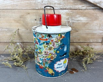 Vintage Happy Motoring Esso Thermos: 1960's Metal Insulated Cooler Jug