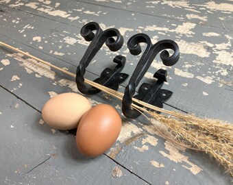 Vintage Pair of Wrought Iron Wall Mount Hooks: Set of 2 Twisted Metal Hardware