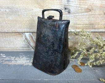 Antique Cast Mixed Metals Cowbell: Blacksmith Farmhouse Decor (H 6.25" x W 4")