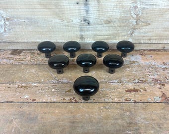 Antique 8 Door Knobs: Porcelain Black and Iron; Architectural Salvage Hardware