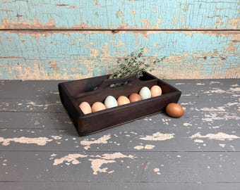 Antique Handmade Wood Caddy: Vintage Utensil Storage with Handle