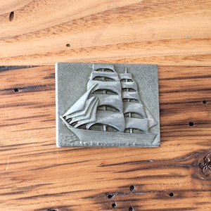 Vintage Pewter Boat Belt Buckle Metal Nautical Sea Water Pirate Ship Sail