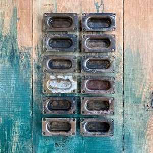 Antique Set of 12 Brass Handles: Metal Cabinet Hardware