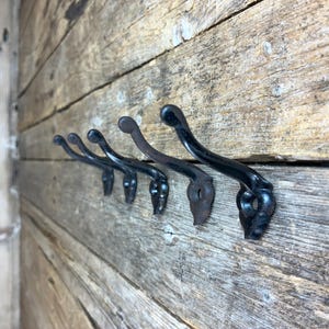 Antique Set of 5 Small Hooks Cast Iron Coat Fixtures Vintage Tea Cup Holders Closet True Rustic Authentic Farmhouse Single Screw