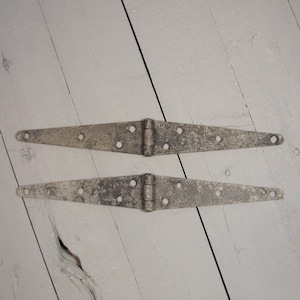 Vintage Pair of Small Industrial Rustic Metal Barn Gate Strap Hinges Set of 2 Steel Factory