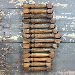 Antique Hardwood Spindles: Lot of 14 Architectural Salvage Details