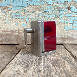 Vintage Bostonette Pencil Sharpener Red Translucent Mid Century Boston Office Library Studio School Workshop Wall Desk Mount Retro Modern