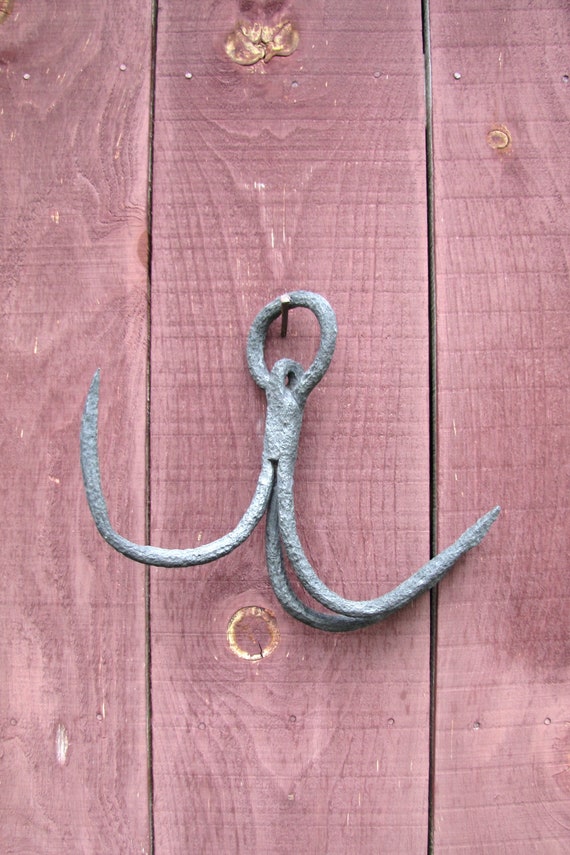 Vintage Hand Forged Iron Treble Hook Antique 3 Metal Hooks and