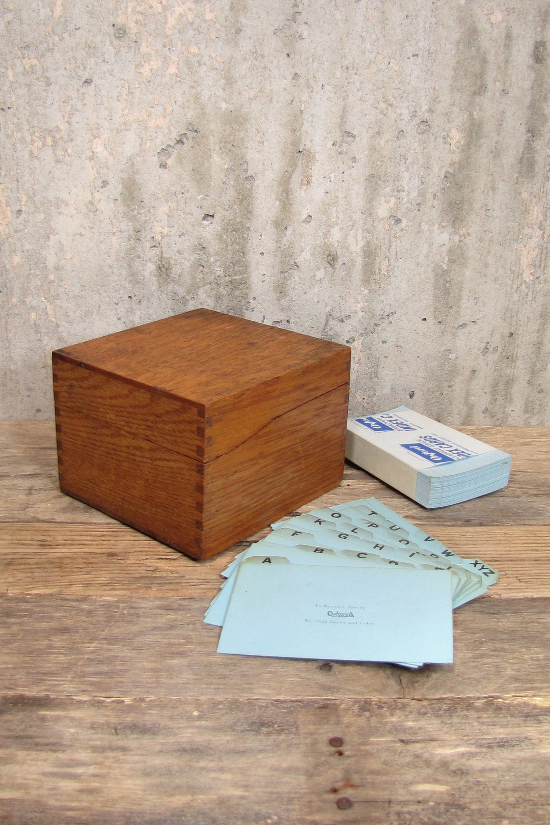Vintage Recipe Box Card Catalog Square Oak Wood Finger Jointed Etsy