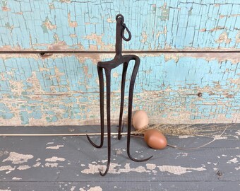 Antique Hand Forged Iron Fishing Hooks, Nautical Maritime Pot Rack