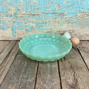 Vintage Jadeite Bubble Dish Shallow Bullseye Concole Bowl Fire King Jadite