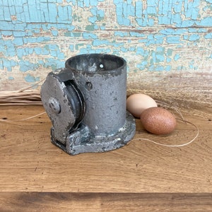Vintage Flagpole Holder Ground Mount Cast Iron Industrial Heavy Duty Bracket with Flag Rope Pulley Nautical Marittime School