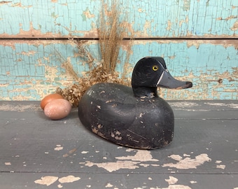 Vintage Duck Decoy: Handmade Lesser Scaup Folk Art Sculpture