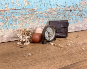 Antique Rare Negretti and Zambra of London Brass and Glass Compass with Leather Carrying Case Belt Pouch Vintage Nautical Travel Gear