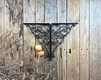 Antique Cast Iron Shelf Brackets, Victorian Ornate Pair