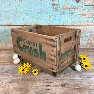 Vintage Rare Orange Crush Wooden Soda Pop Crate Rare Advertising Box with Handles