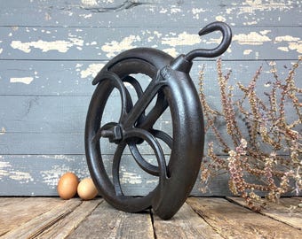 Vintage Cast Iron Well Pulley with Hook