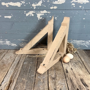 Vintage Pair of Handmade Wood Shelf Brackets Set of 2 Craftsman Architectural Salvage Corbels Rustic Decor