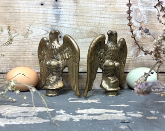 Vintage Pair of Bald Eagle Flagpole Toppers, Set of 2 Solid Cast Brass Municipal Bird Finials