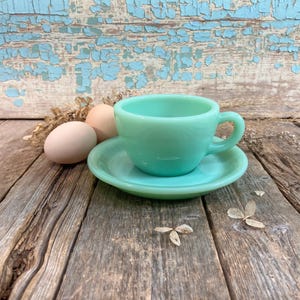 Vintage Fire King Jadeite Tea Cup and Saucer, Restaurant Ware