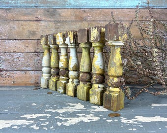Antique Set of  7 Wood Balusters: Reclaimed Spindles; Architectural Salvage Porch Posts