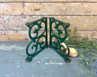 Antique Shelf Brackets: Cast Iron Ornate Pair; Set of 2 Green Hardware