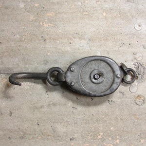 Vintage Iron and Steel Pulley and Hook All Metal Industrial Farmhouse Nautical Block and Tackle