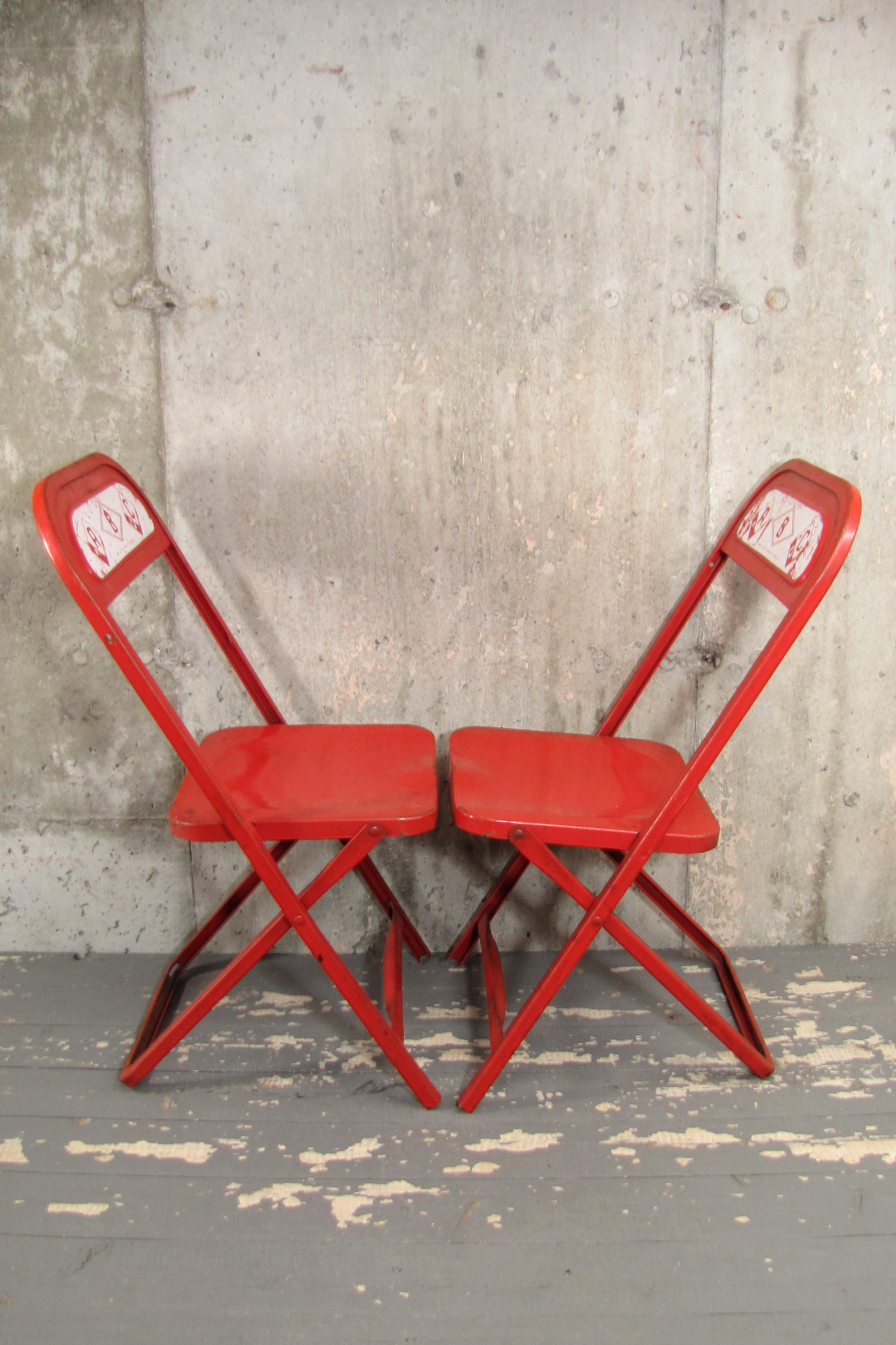 Vintage Pair of Children's Metal Folding Chairs Mid Century