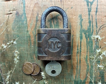 Vintage NYC Yale Padlock and Key: Brass Steel Eaton Lock Set