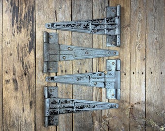 Vintage 4 Large Barn Door T Strap Hinges: Heavy Duty Steel Hardware Set