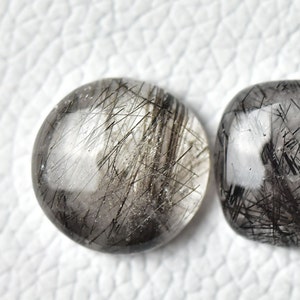 2 Pieces Natural Black Rutile Cabochons Lot 14x15.5mm to 16.5mm Mix Shape Quartz Rutile Gemstones Cabs Loose Stones Smooth Cabochon C-5436