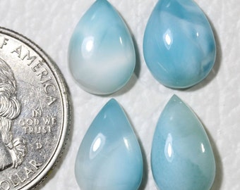 4 Pieces Genuine Larimar Cabochons Lot 9x13mm to 8x14mm Pear Shape Natural Larimar Gemstones Cabs Smooth Gems Loose Stones C-16424